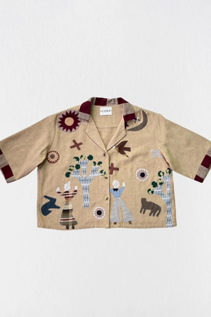Crop Set -Beige Applique rayon by CORD for women Worldwide