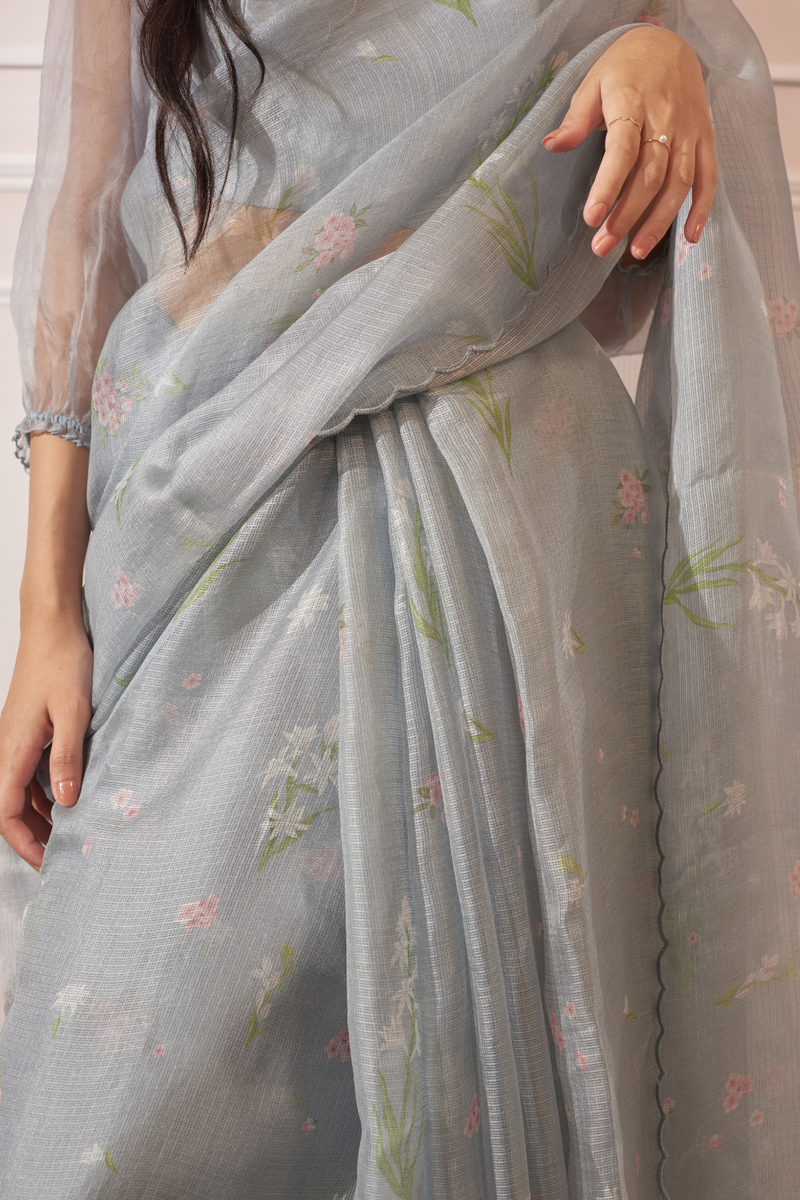 Rajnigandha & Periwinkle Kota Silk Sari silk by Nadiya Paar in blue color for women Worldwide