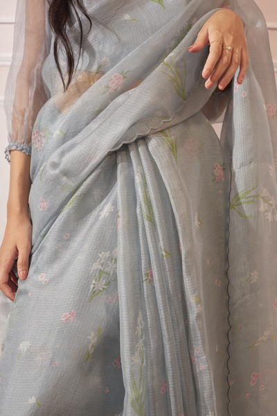 Rajnigandha & Periwinkle Kota Silk Sari