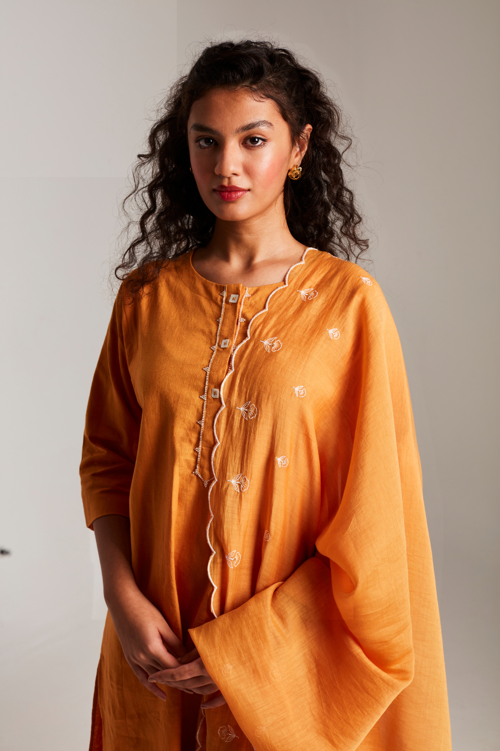 Mango Co-Linen Beaded Placket Kurta