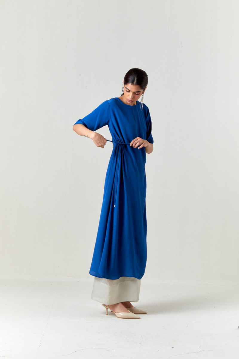 RUCHING TUNIC CO-ORD-ELECTRIC BLUE by THREE in blue color for women Worldwide