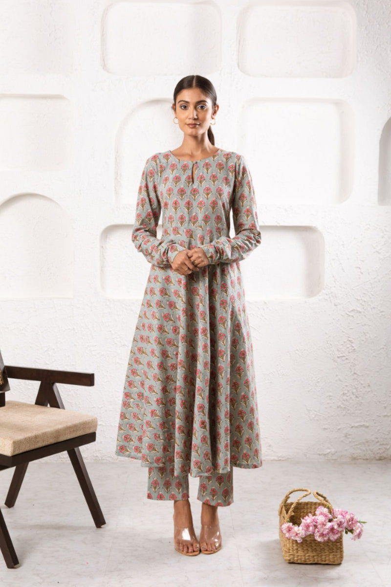 Grey Pansy Kurta Set Kurta Sets by Marche for women Worldwide