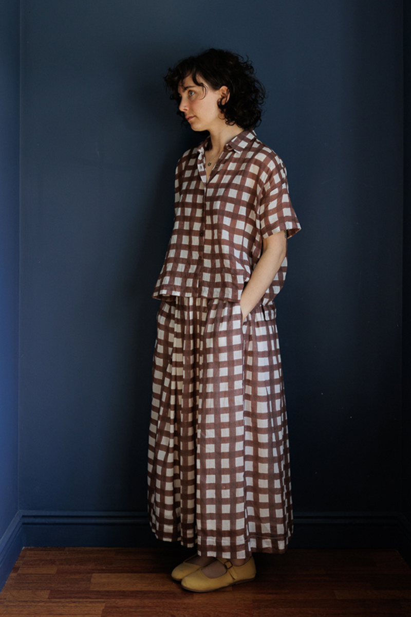 Easy Shirt-Brown Checks handwoven cotton top/shirt by World of Crow in brown for women Worldwide