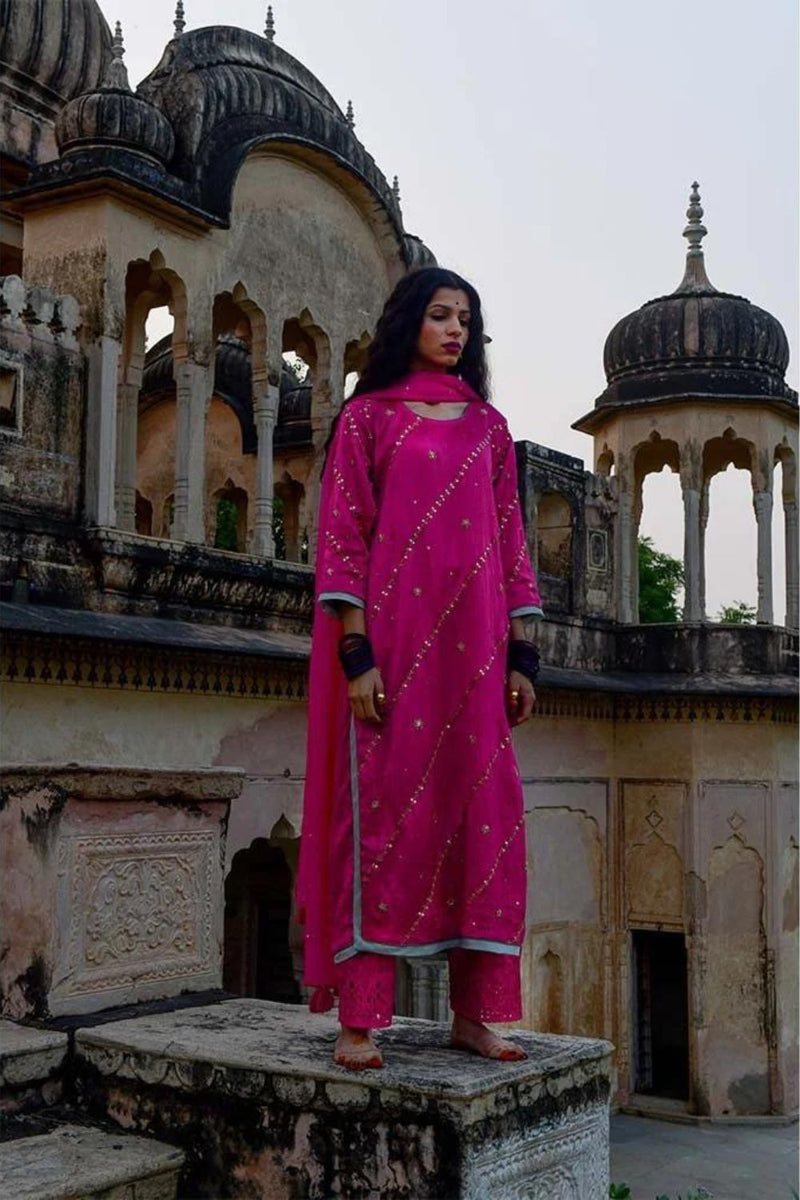 Mukta Mani Kurta Set by Tokree in pink color for women Worldwide
