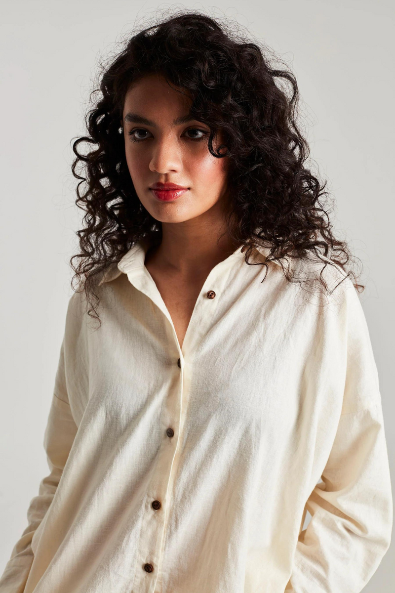 Vanilla Co-Linen Classic Shirt set cotton by Saphed in white color for women Worldwide