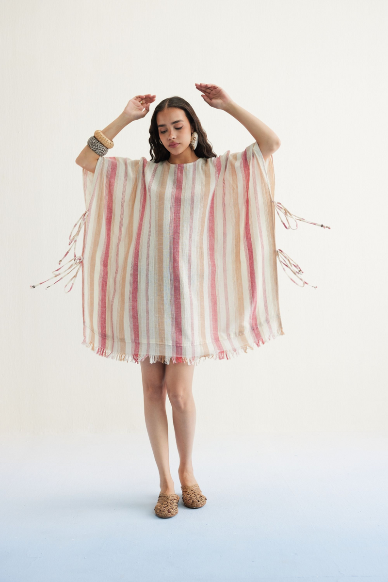 Saltwater Summer Handwoven Kala Cotton Kaftan Dress cotton by SUI in white color for women Worldwide