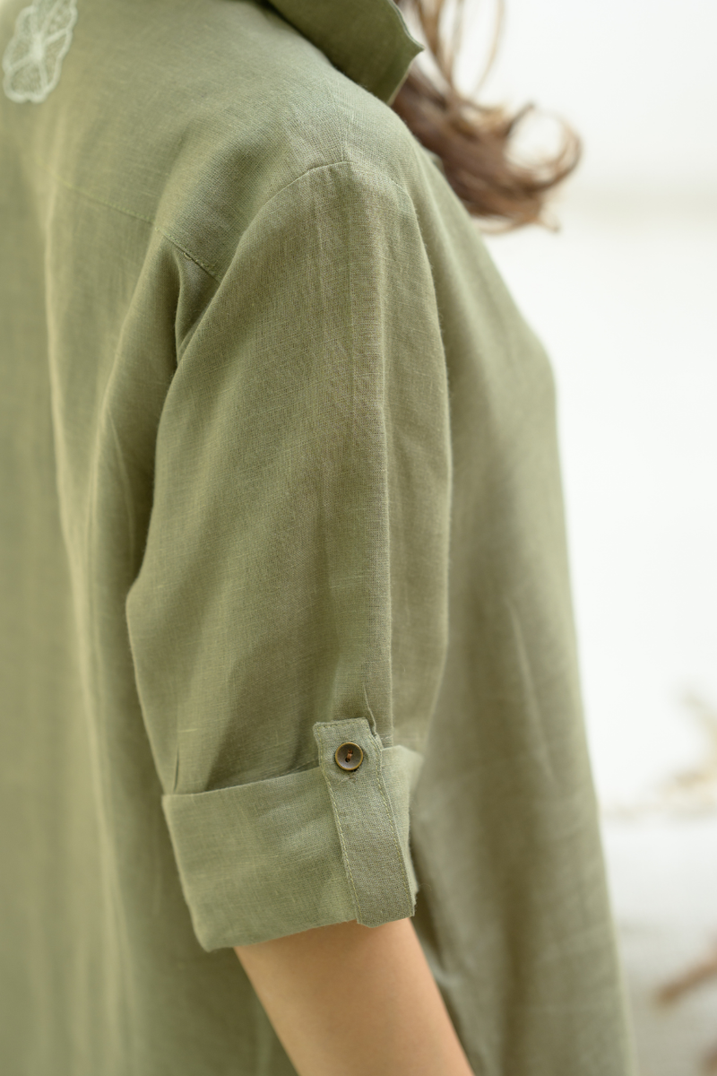 Khaki Shirt Dress linen dress by Zanzibar Living in multicolor for women Worldwide