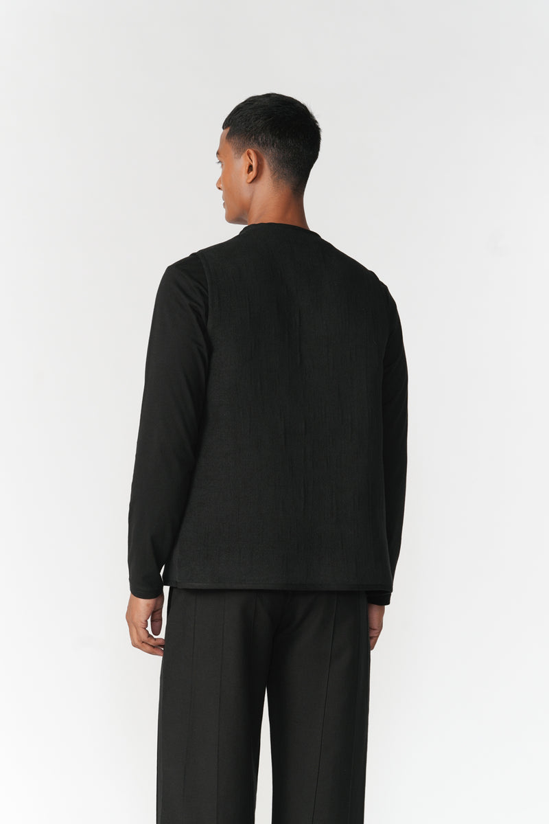 Reversible Linen-Chenille Vest jacket/overlay by Turn Black in black for men Worldwide