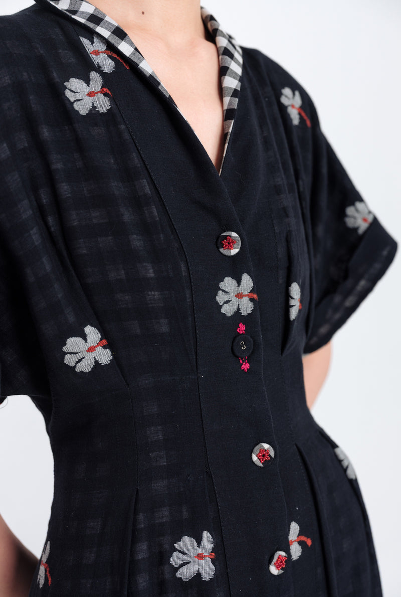 Leap Jamdani Midi Dress jamdani dress by JodiLife in black for women Worldwide