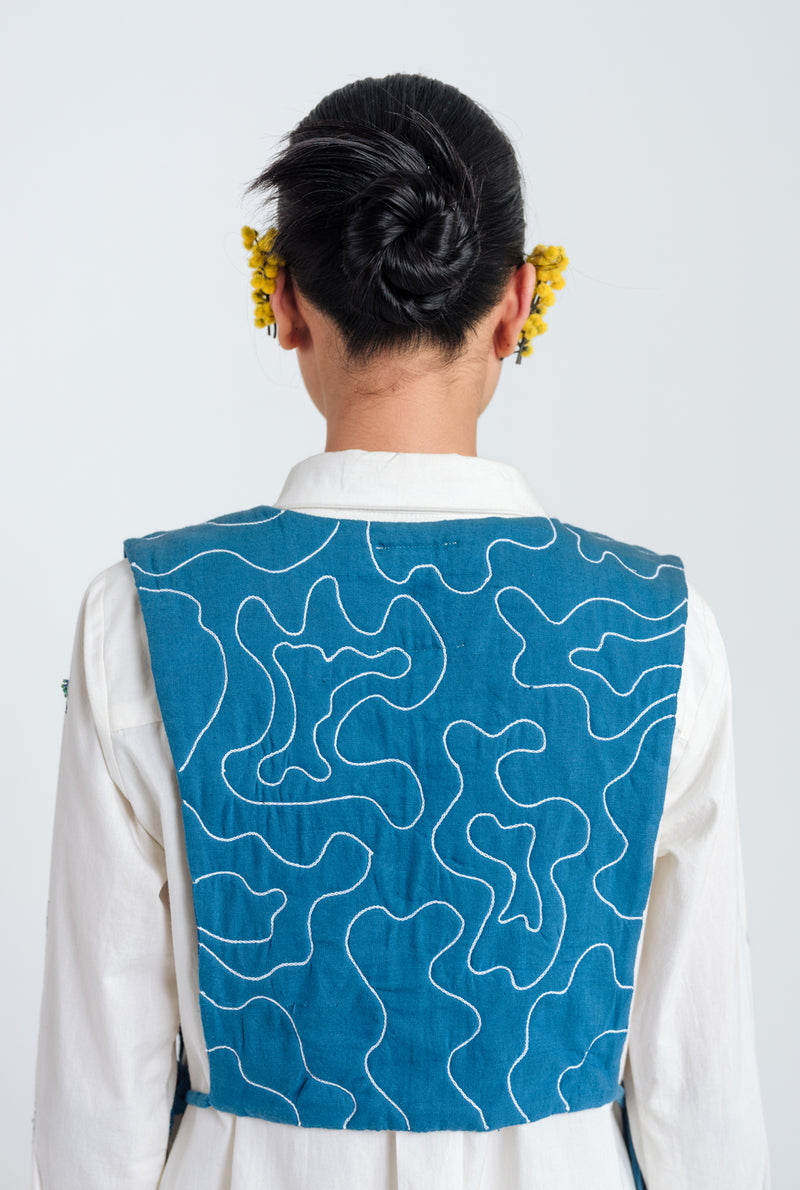 Ether Handloom Quilted Overlay kala cotton jacket/overlay by JodiLife in blue for women Worldwide