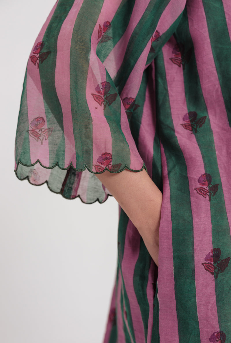 Twirl Shift Dress mul chanderi dress by JodiLife in pink, green for women Worldwide
