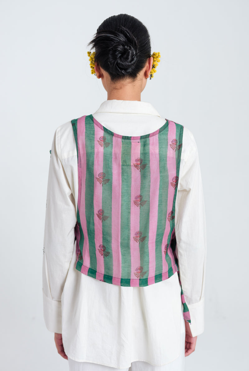 Twirl Overlay mul chanderi jacket/overlay by JodiLife in pink, green for women Worldwide