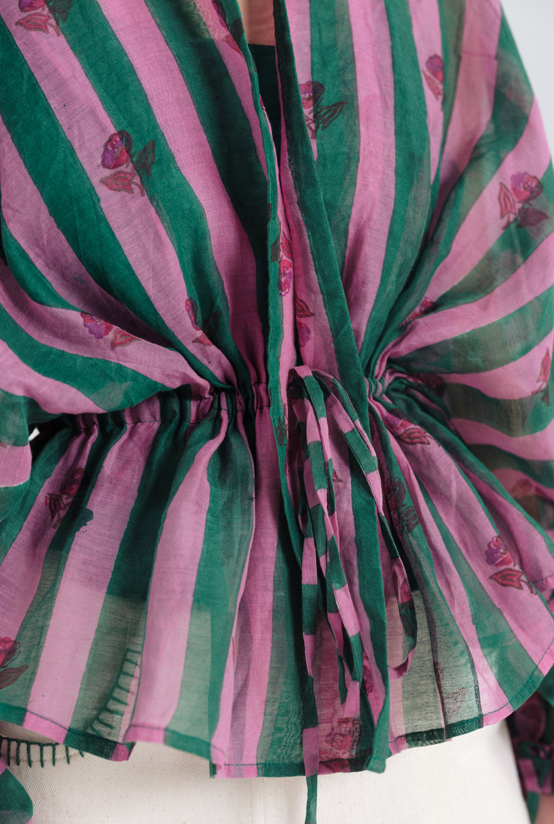 Twirl Overlay Jacket mul chanderi jacket/overlay by JodiLife in pink, green for women Worldwide