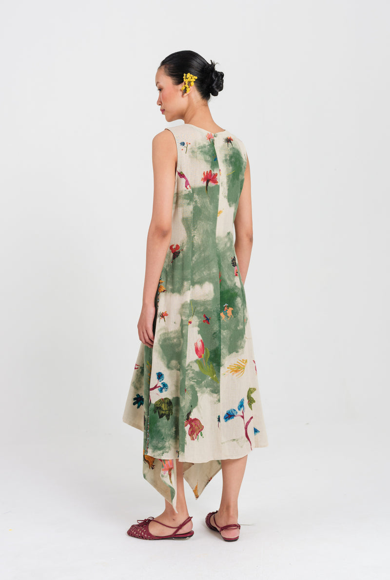 Sway Asymmetric Dress cotton flex dress by JodiLife in offwhite, green for women Worldwide