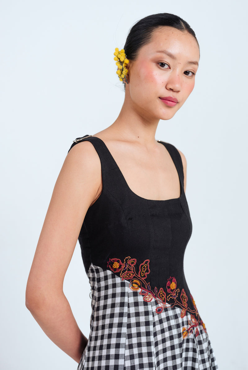 Groove Handloom Panelled Dress handwoven cotton dress by JodiLife in black, white for women Worldwide