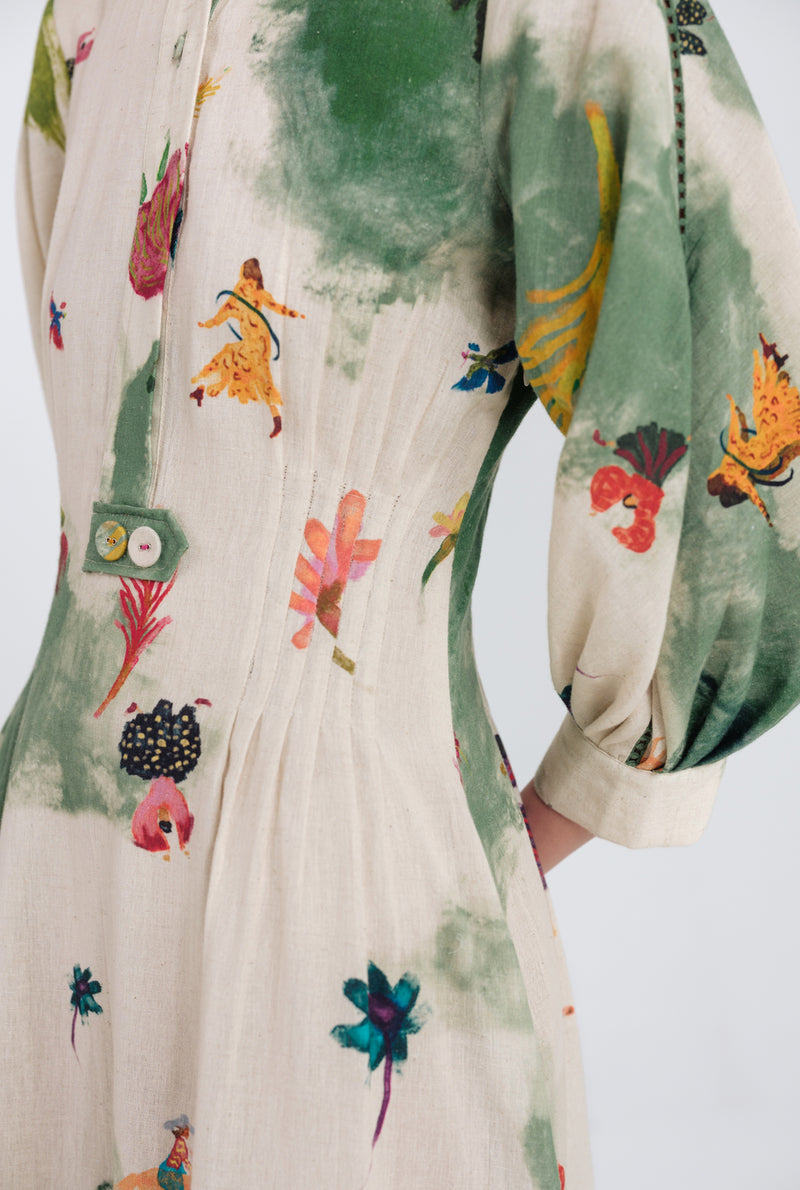 Sway Midi Dress cotton flex dress by JodiLife in offwhite, green for women Worldwide
