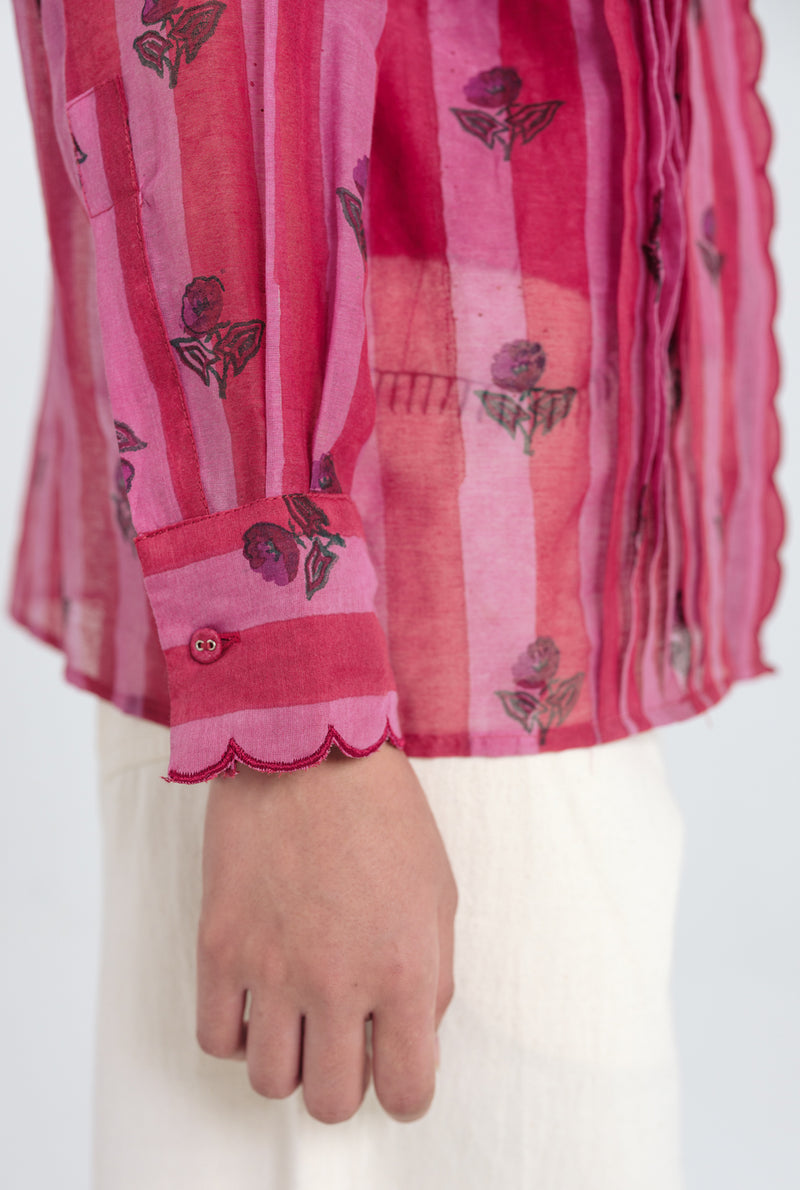 Spring Scallop Shirt mul chanderi top/shirt by JodiLife in red, pink for women Worldwide
