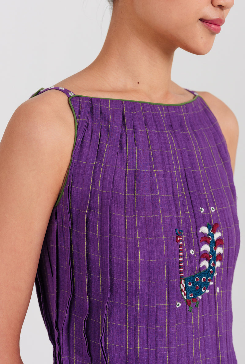 Drift Handloom Pleated Dress handwoven cotton dress by JodiLife in purple for women Worldwide