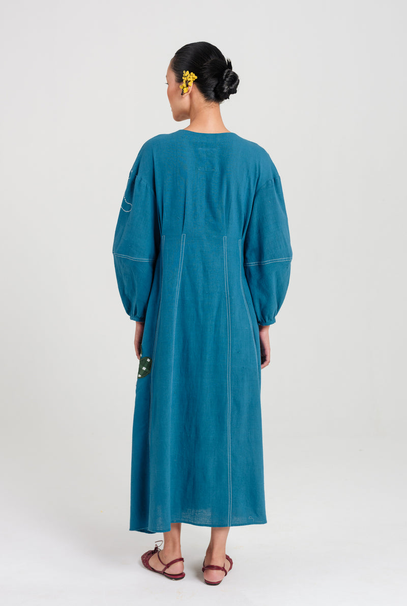 Ether Handloom Day Dress kala cotton dress by JodiLife in blue for women Worldwide