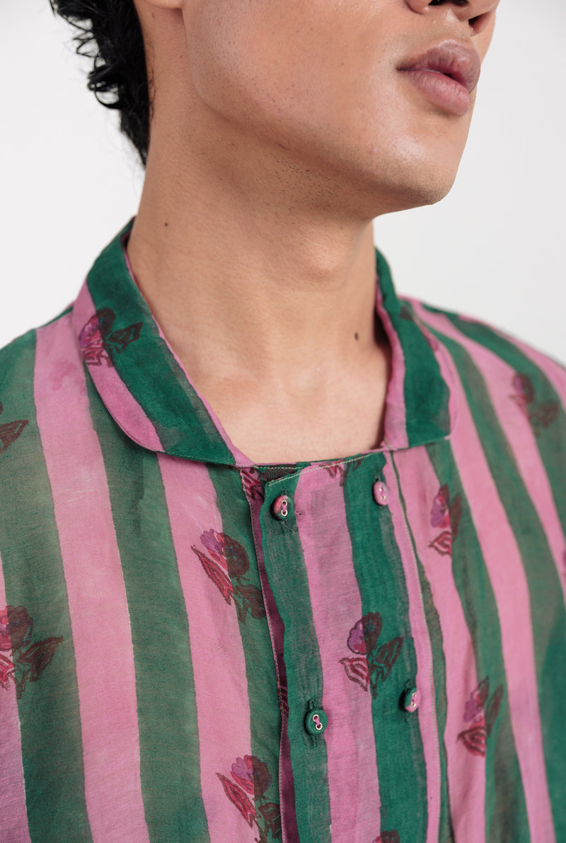 Twirl Shirt mul chanderi shirt by Jodi Men in green, pink for men Worldwide