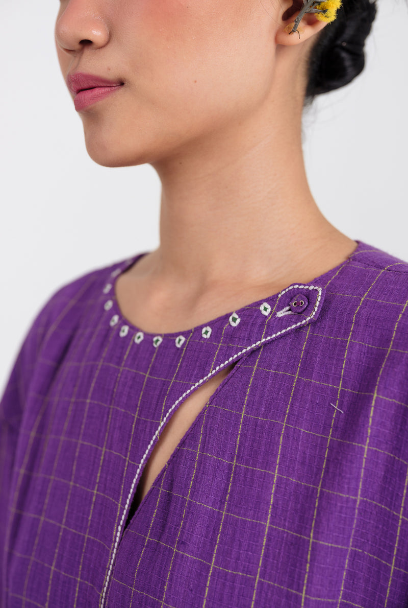 Drift Handloom Day Dress handwoven cotton dress by JodiLife in purple for women Worldwide