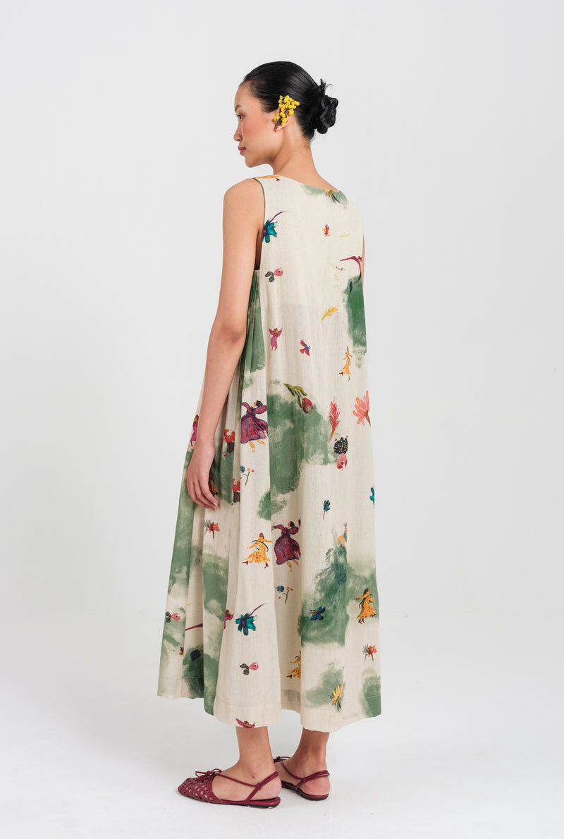 Sway Day Dress cotton flex dress by JodiLife in offwhite, green for women Worldwide