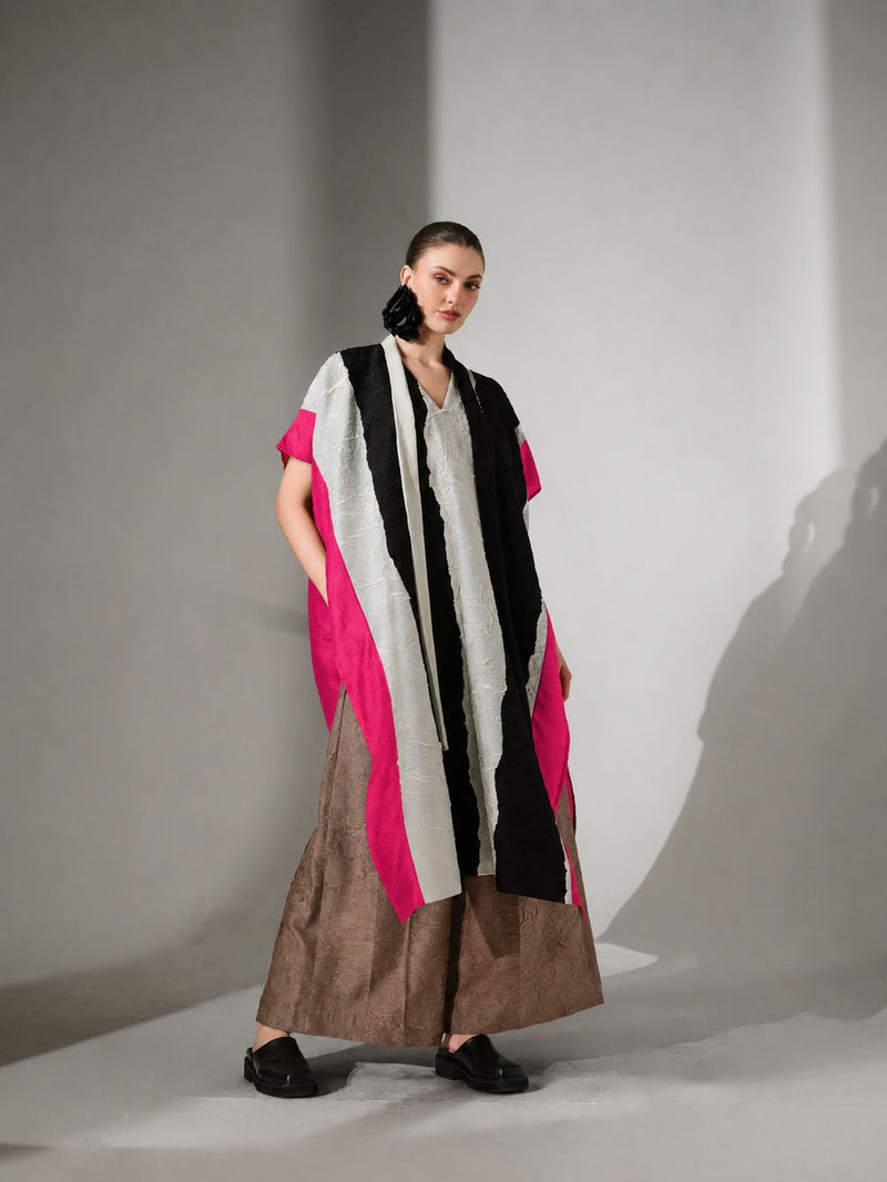 Anchor Kaftaan-Natural + Black + Pink crushed silk tunics and kaftans by Stoique in natural, black, pink for women Worldwide