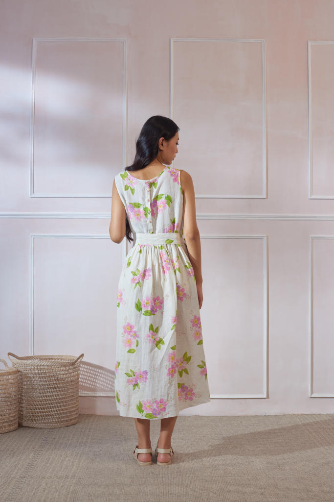 Jarul Linen Midi Dress linen by Nadiya Paar in white color for women Worldwide