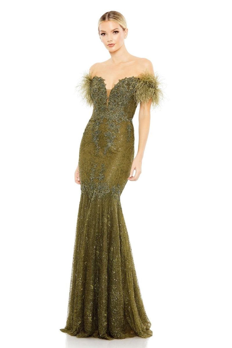 MD-20246 Off Shoulder Mermaid Gown-Green by Mac Duggal in green color for women Worldwide