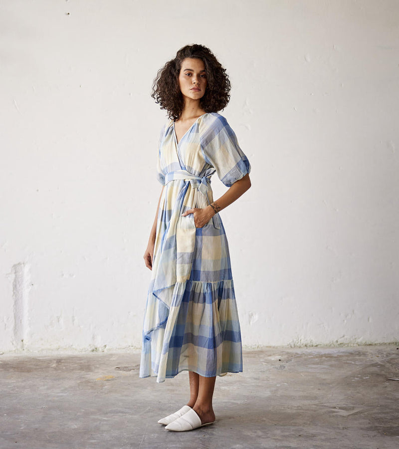 Summer Break Dress cotton Dresses by Khara Kapas in blue for women Worldwide