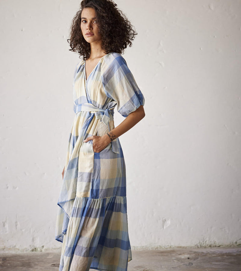 Summer Break Dress cotton Dresses by Khara Kapas in blue for women Worldwide