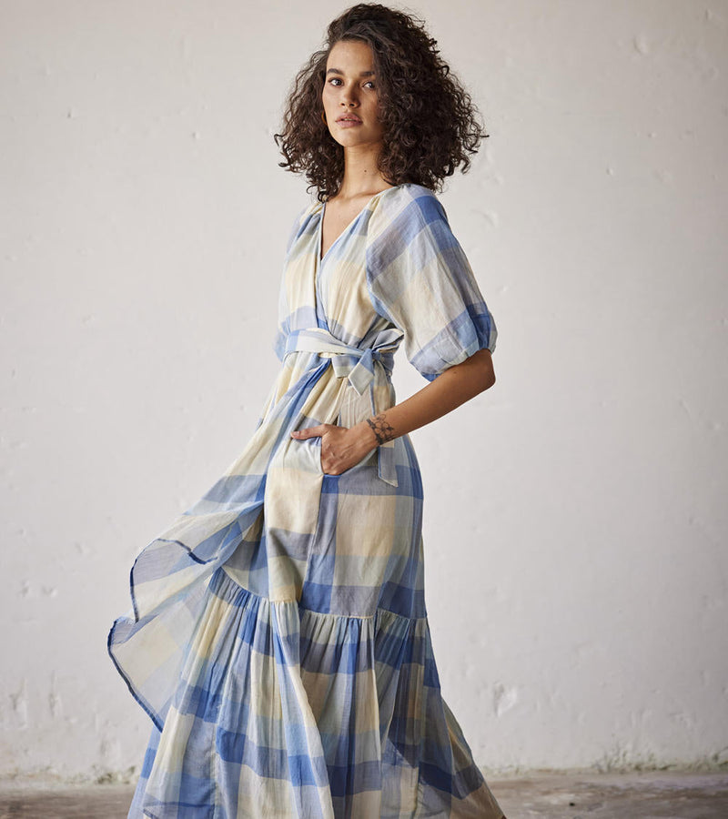 Summer Break Dress cotton Dresses by Khara Kapas in blue for women Worldwide
