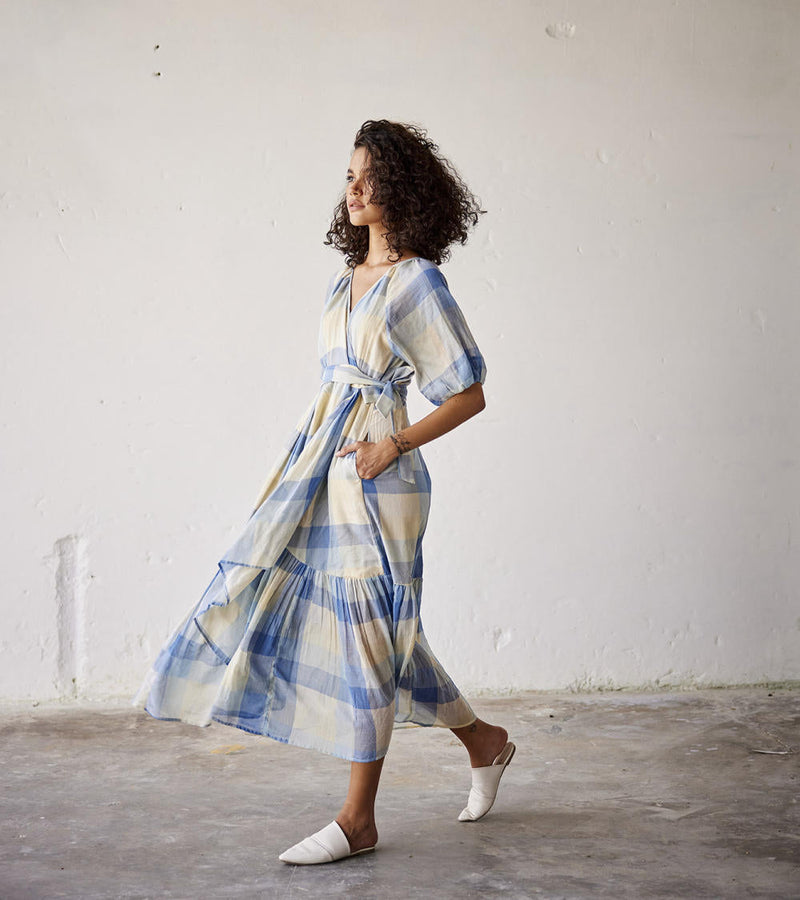 Summer Break Dress cotton Dresses by Khara Kapas in blue for women Worldwide