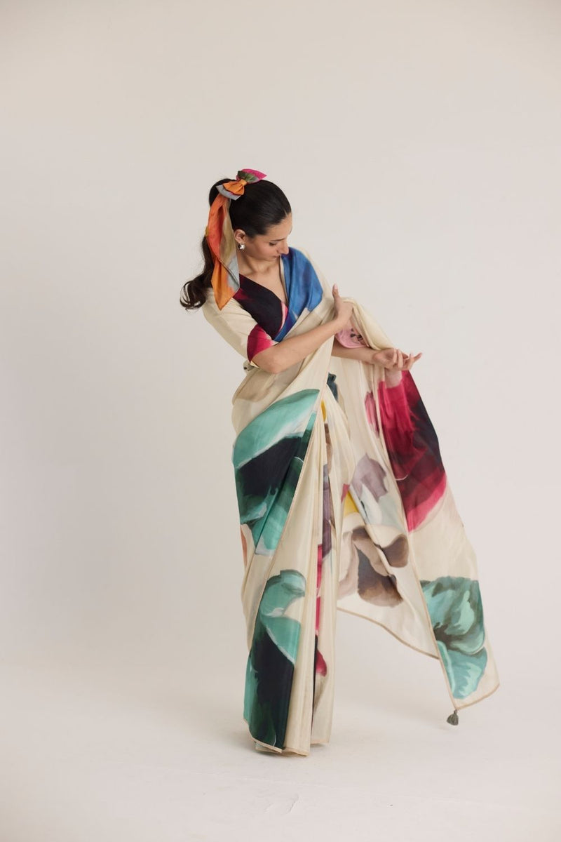 LILA SILK SAREE silk by Yam in white color for women Worldwide