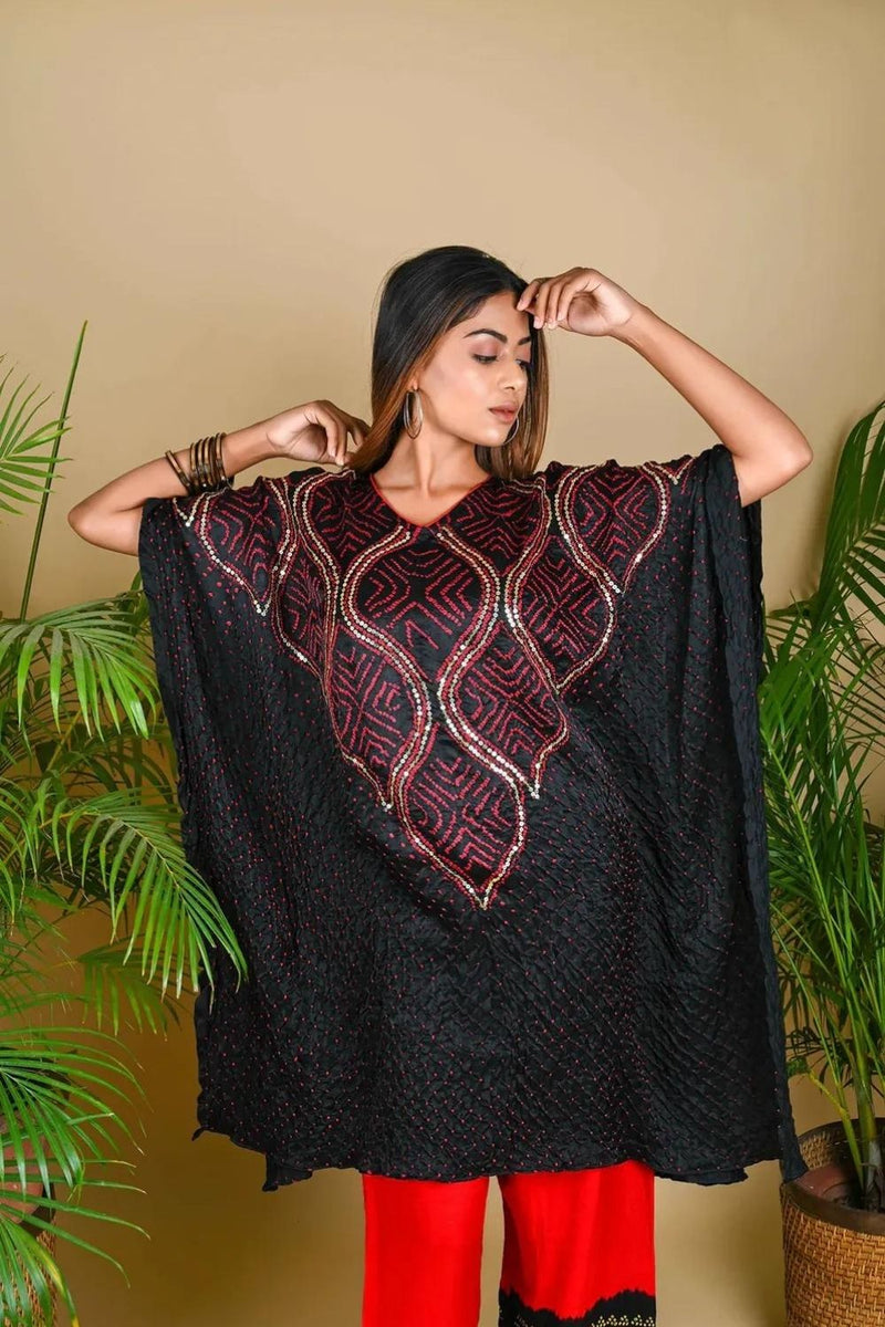 WAVE SEQUENCE KAFTAN-BLACK silk by Dyelogue in black color for women Worldwide