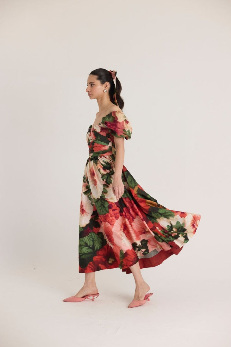 SCARLETT PUFF SLEEVE DRESS satin by Yam in multi color for women Worldwide