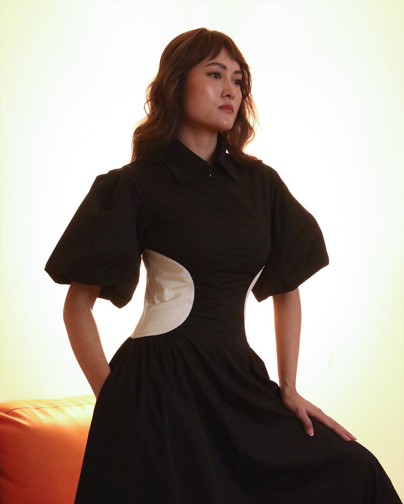 Illusion dress 100% cotton by Leh Studios in black color for women Worldwide