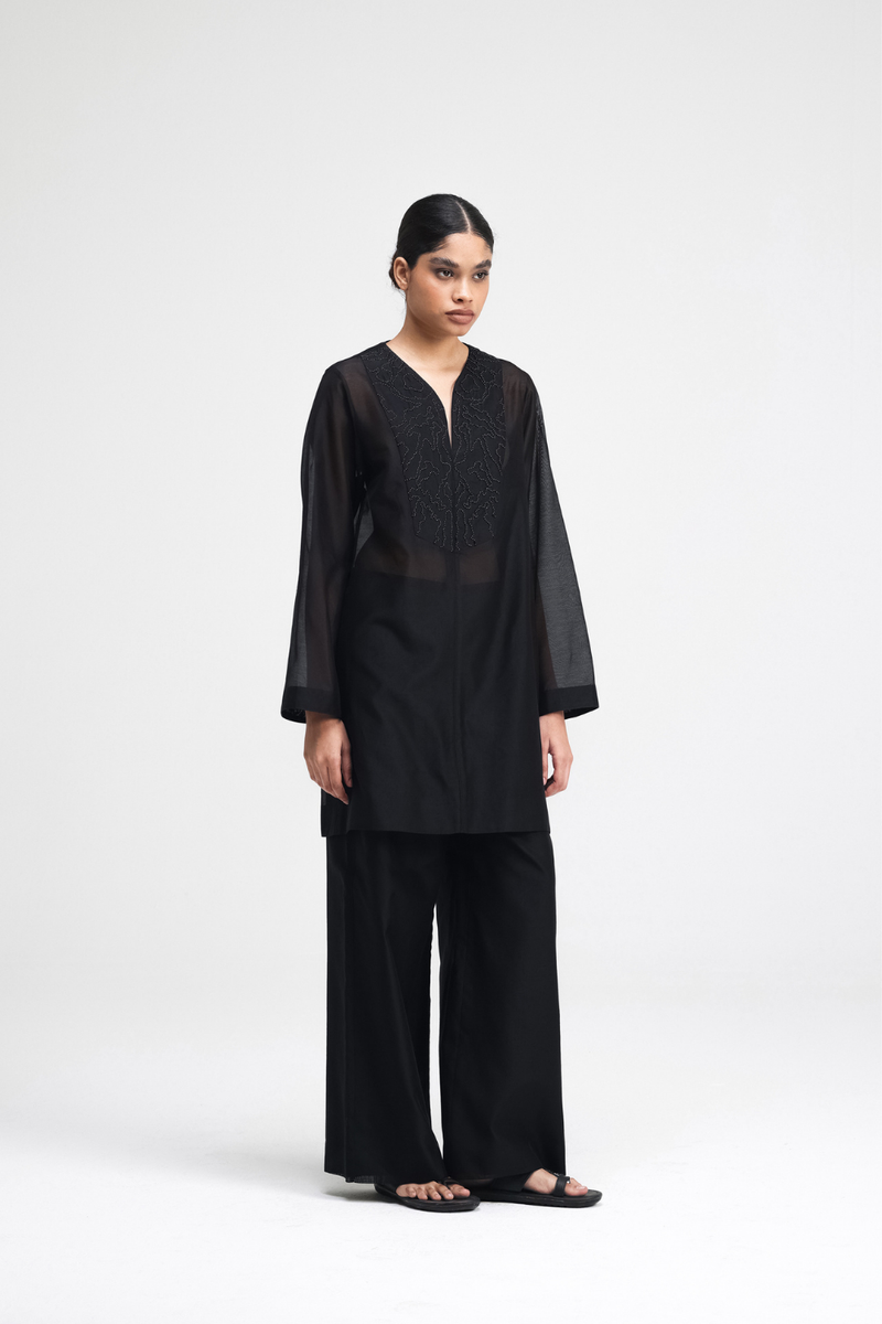 Jun Hand-Embroidered Co-ord Set silk by Turn Black in black color for women Worldwide