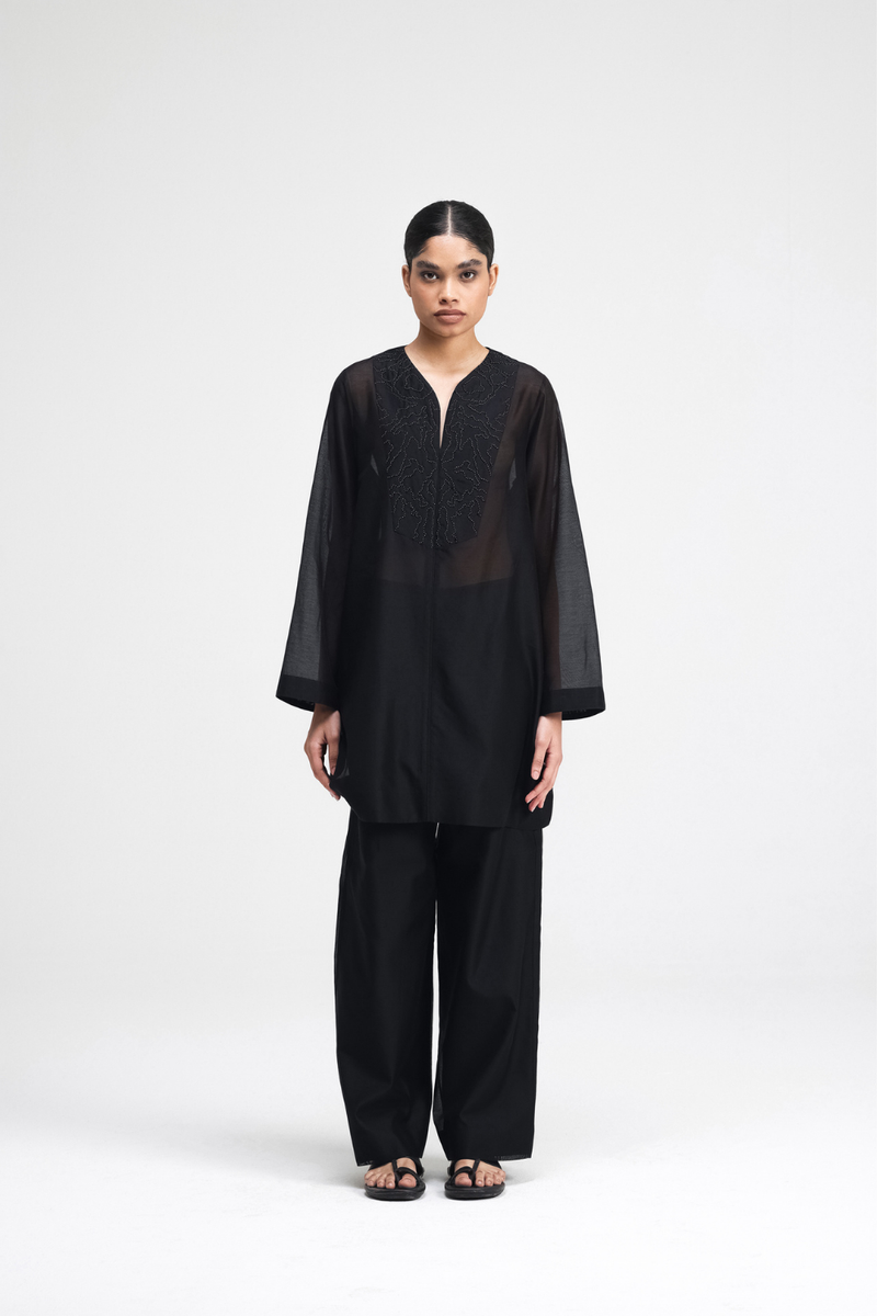 Jun Hand-Embroidered Co-ord Set silk by Turn Black in black color for women Worldwide