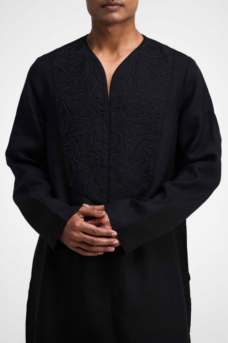 Linen Hand-Embroidered Co-ord Set by Turn Black in black color for men Worldwide