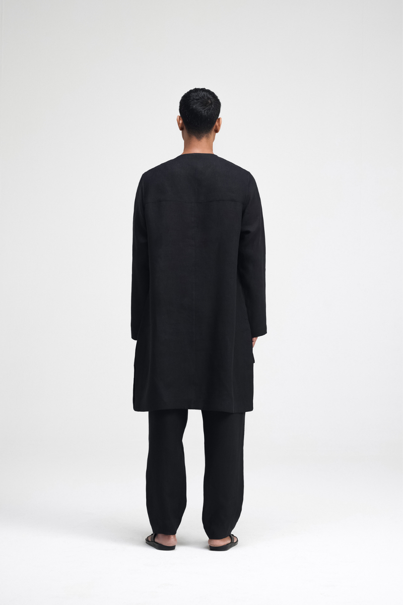 Linen Hand-Embroidered Co-ord Set by Turn Black in black color for men Worldwide