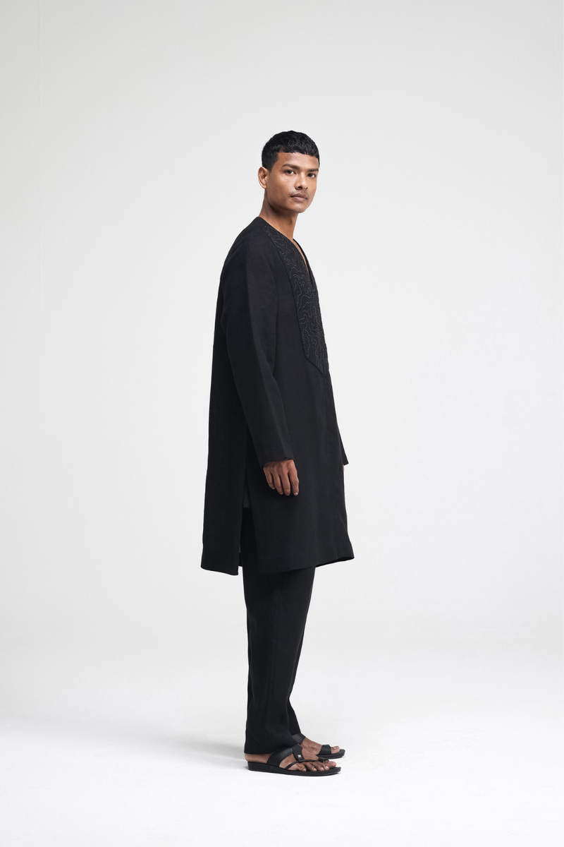 Linen Hand-Embroidered Co-ord Set by Turn Black in black color for men Worldwide