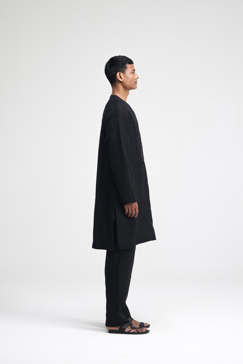 Linen Hand-Embroidered Co-ord Set by Turn Black in black color for men Worldwide