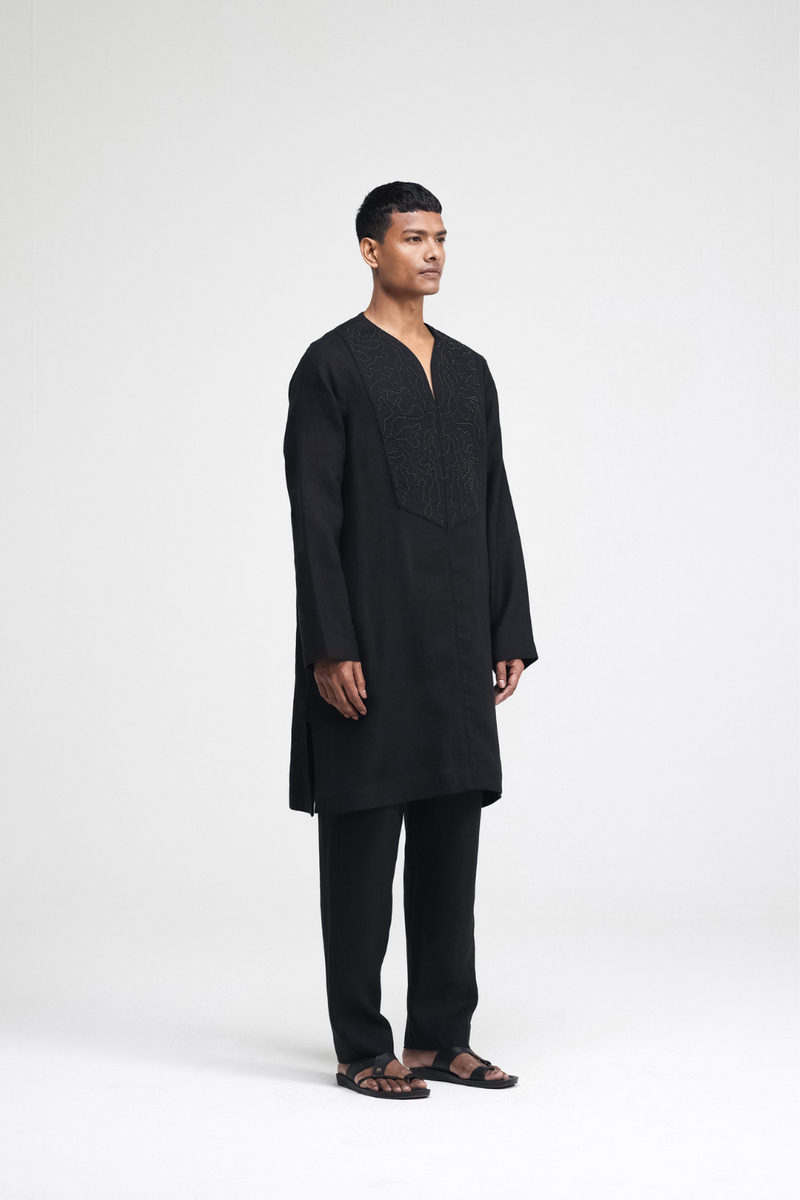 Linen Hand-Embroidered Co-ord Set by Turn Black in black color for men Worldwide