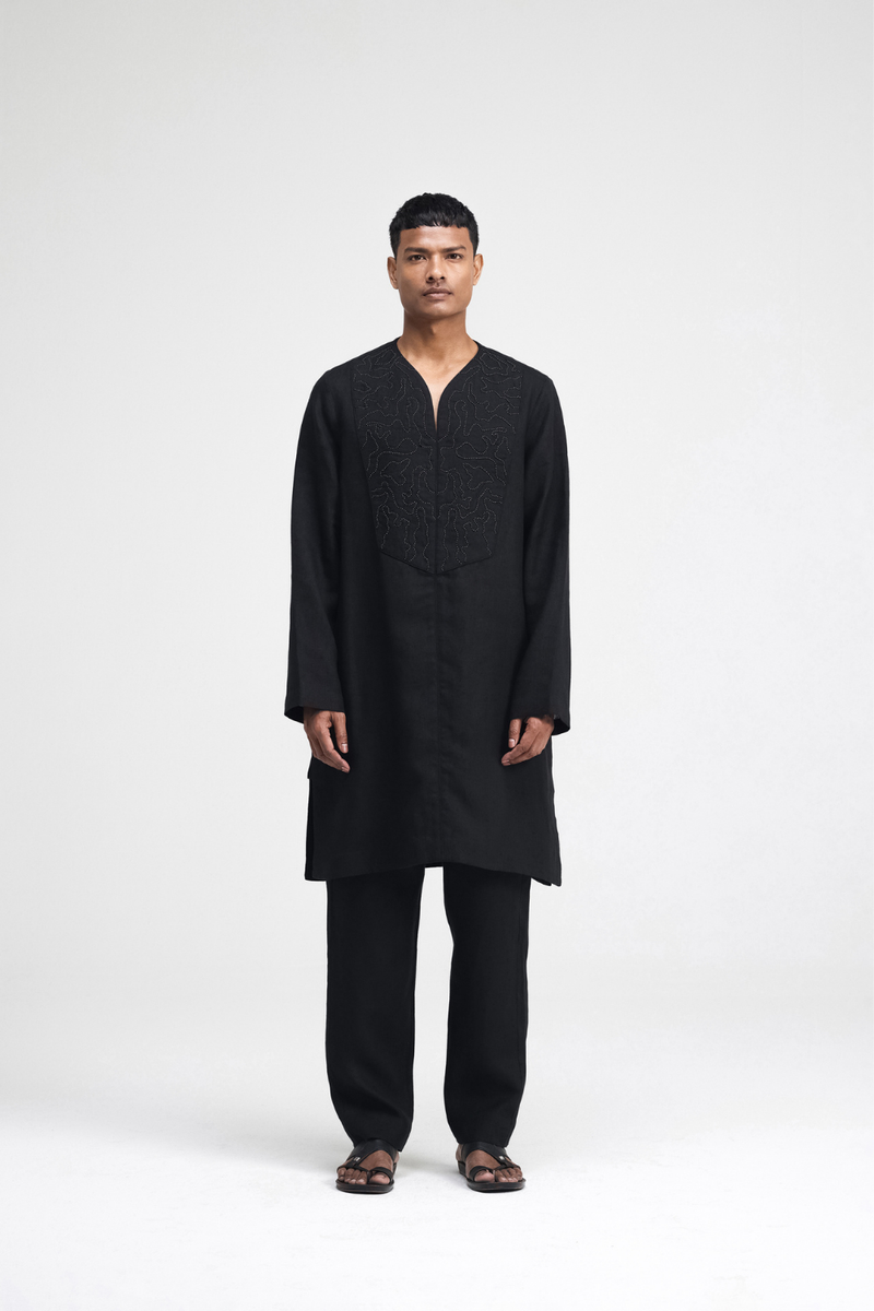 Linen Hand-Embroidered Co-ord Set by Turn Black in black color for men Worldwide