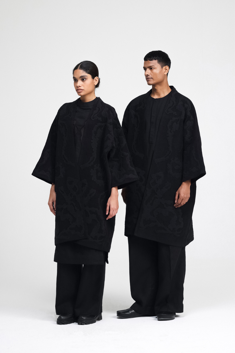 Jiri Embroidered Chenille Overlay linen by Turn Black in black color for women Worldwide