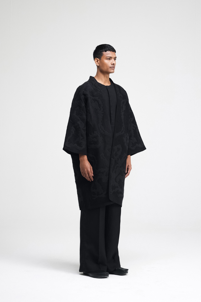 Jiri Embroidered Chenille Overlay linen by Turn Black in black color for women Worldwide