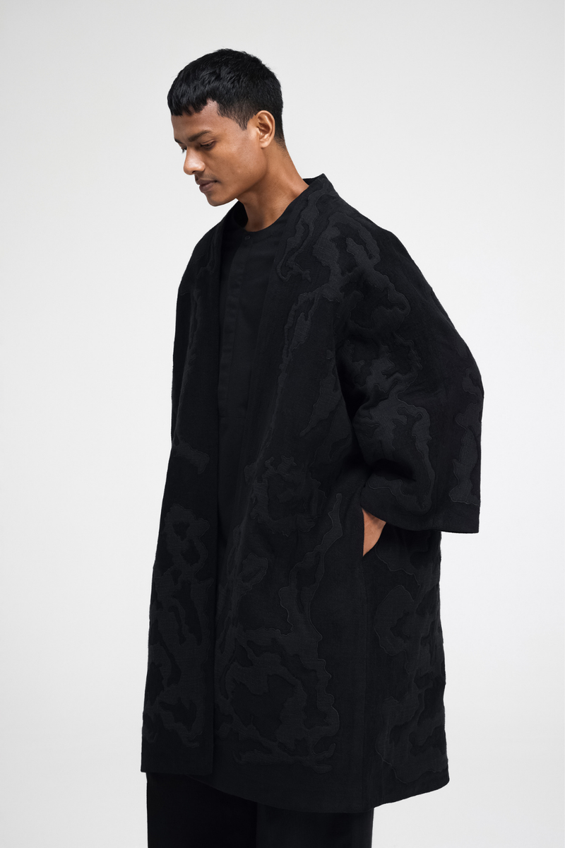 Jiri Embroidered Chenille Overlay linen by Turn Black in black color for women Worldwide