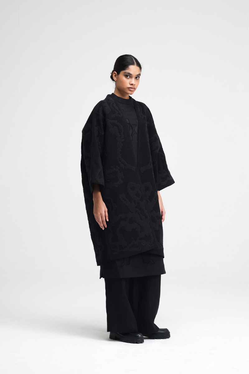 Jiri Embroidered Chenille Overlay linen by Turn Black in black color for women Worldwide