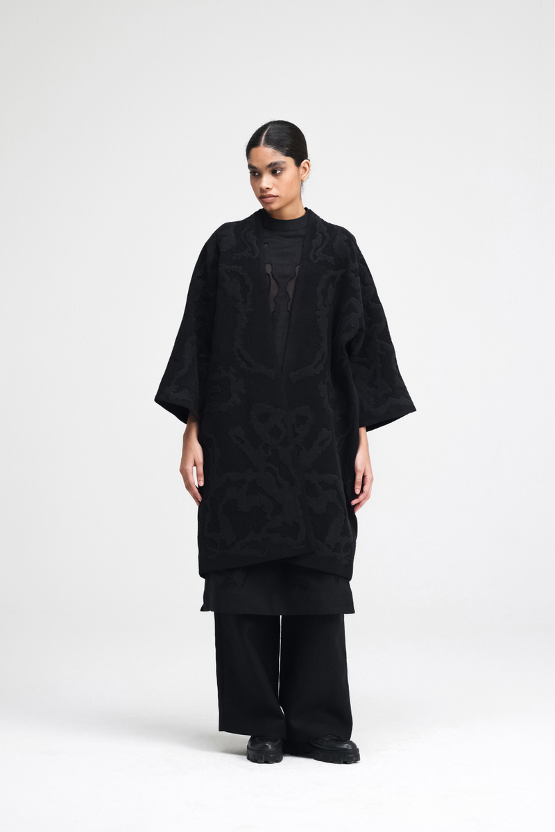 Jiri Embroidered Chenille Overlay linen by Turn Black in black color for women Worldwide